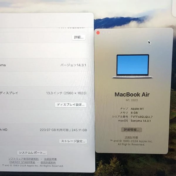 MacBook Air M1 2020  8GB 256GB A2337 極美品 シルバー