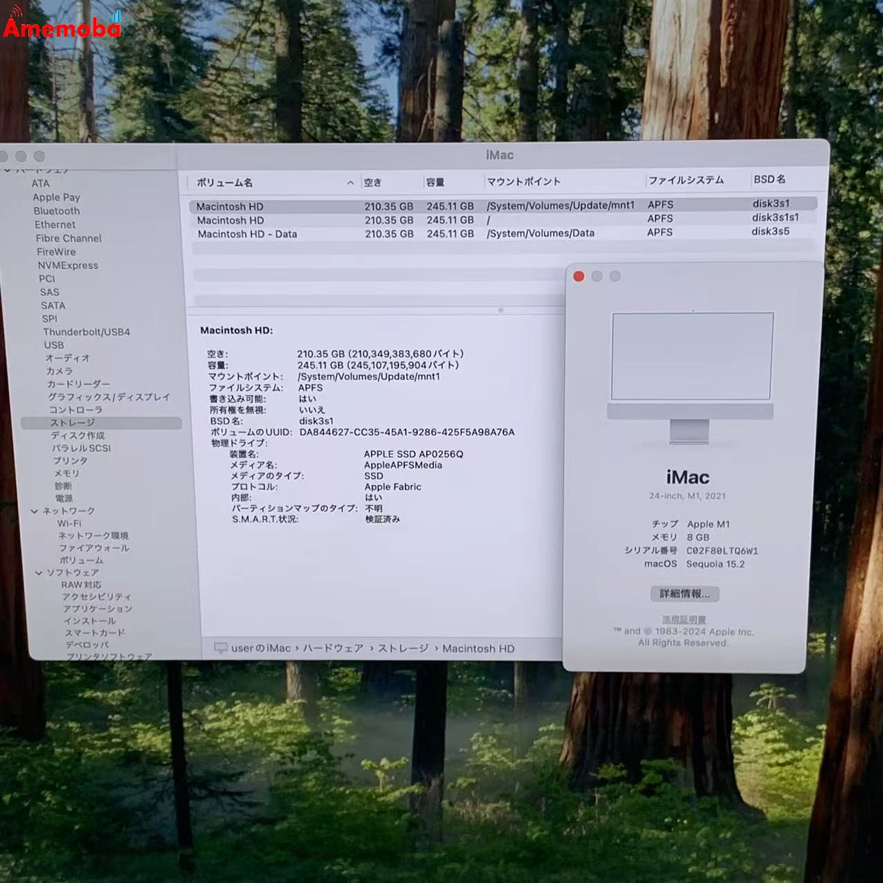 iMac 24インチ Retina 4.5Kディスプレイ M1チップ モデル 8GB/256GB  MGPC3J/A 新品同様