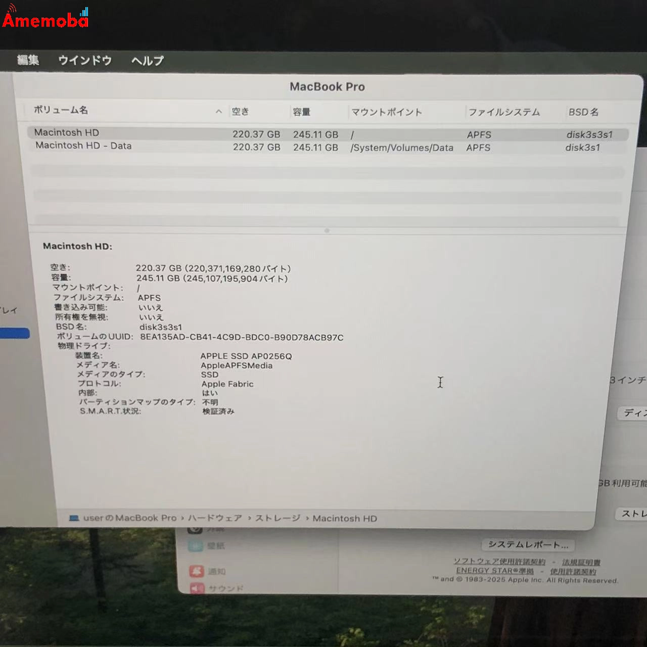 MacBook Pro 13インチ M1 2020 MYD82J/A 8GB/256GB スペースグレイ