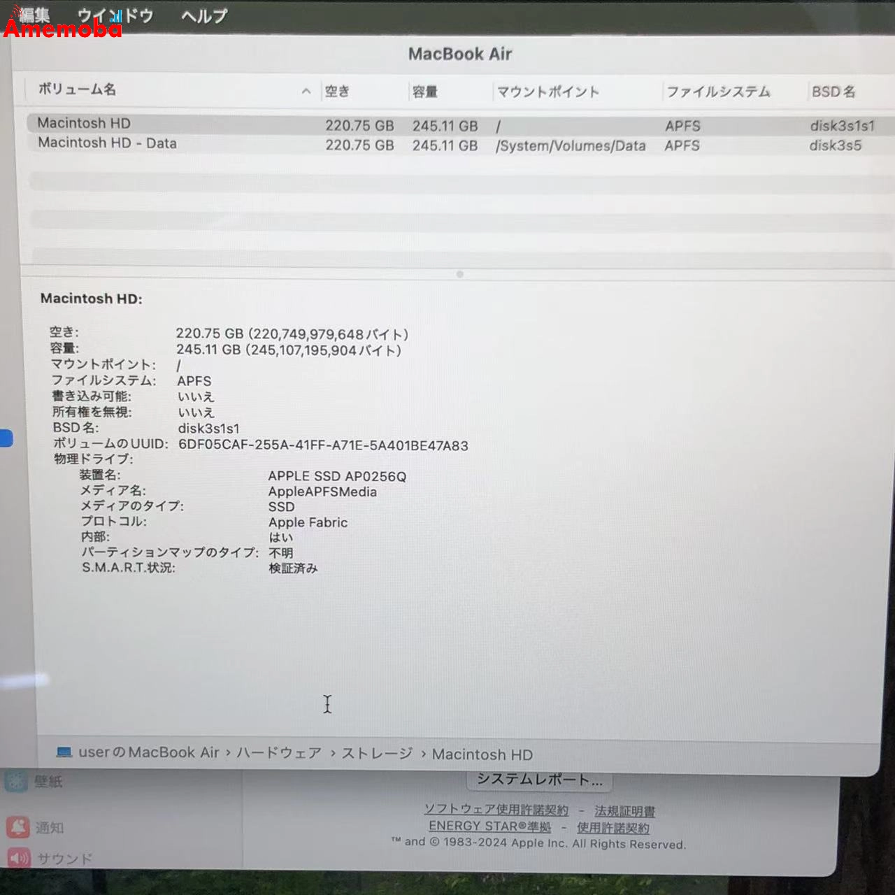 MacBook Air 13インチ Late2020 Apple M1 16GB 256GB シルバー A2337 16GB/256GB