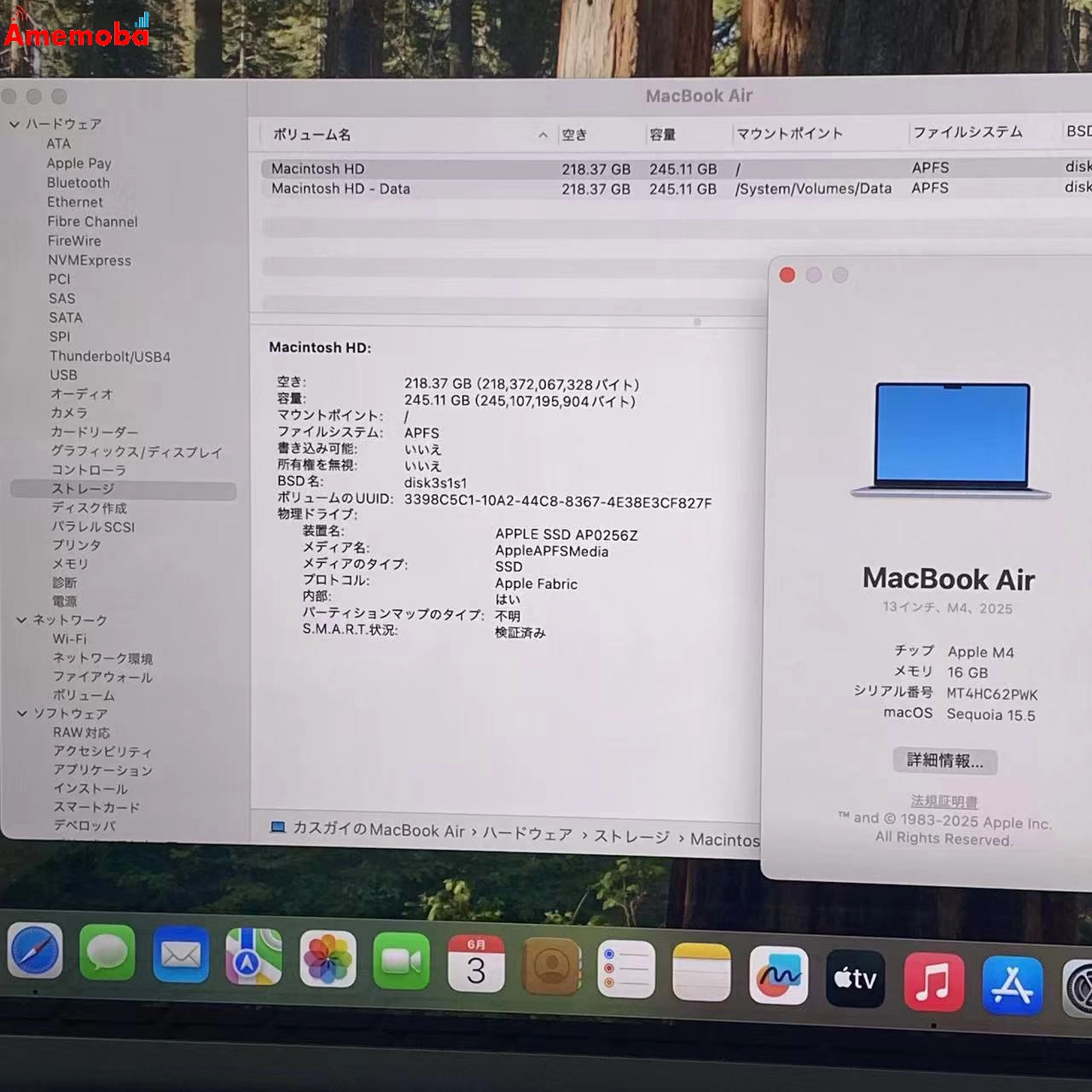 MacBook Air 13インチ Early2025 Apple M4 16GB/256GB MC6T4J/A スカイブルー 新品同様