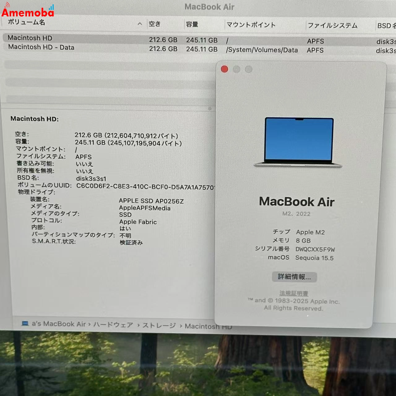 MacBook Air M2 2022 8GB 256GB A2681 スターライト 8GB/256GB