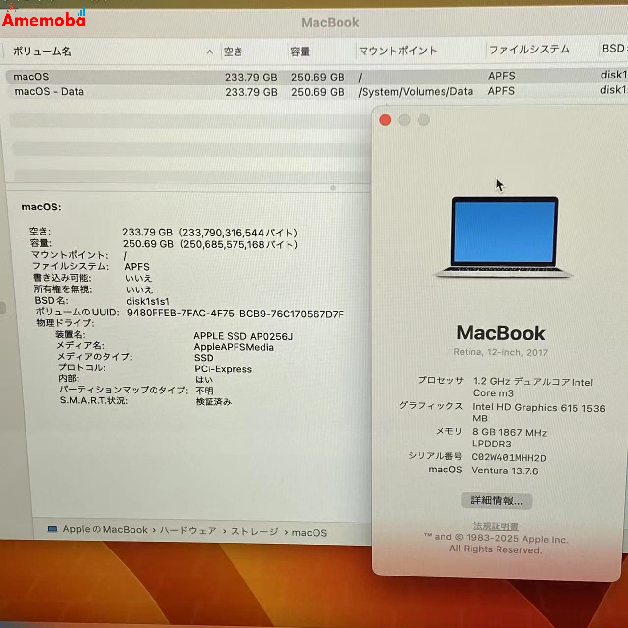 Macbook Retina 12インチ 2017 1.2GHz Core m3 8GB 256GB Z0TZ0003B シルバー