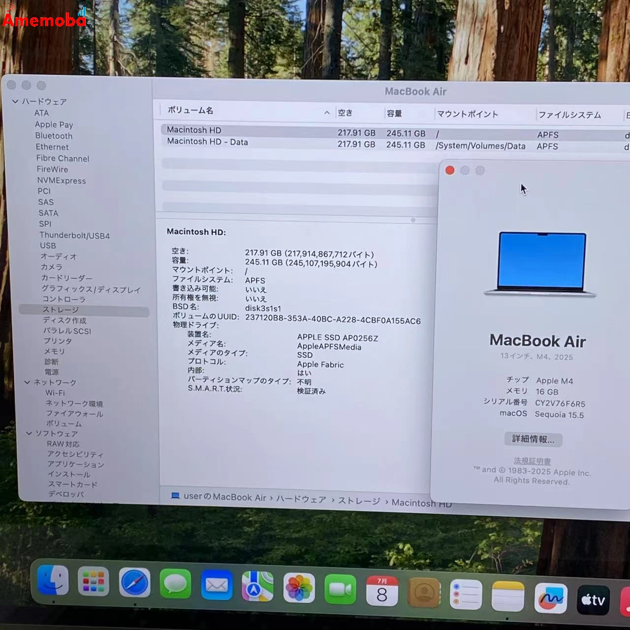 MacBook Air 13インチ M4 2025 16GB 256GB MW0W3J/A シルバー 16GB/256GB