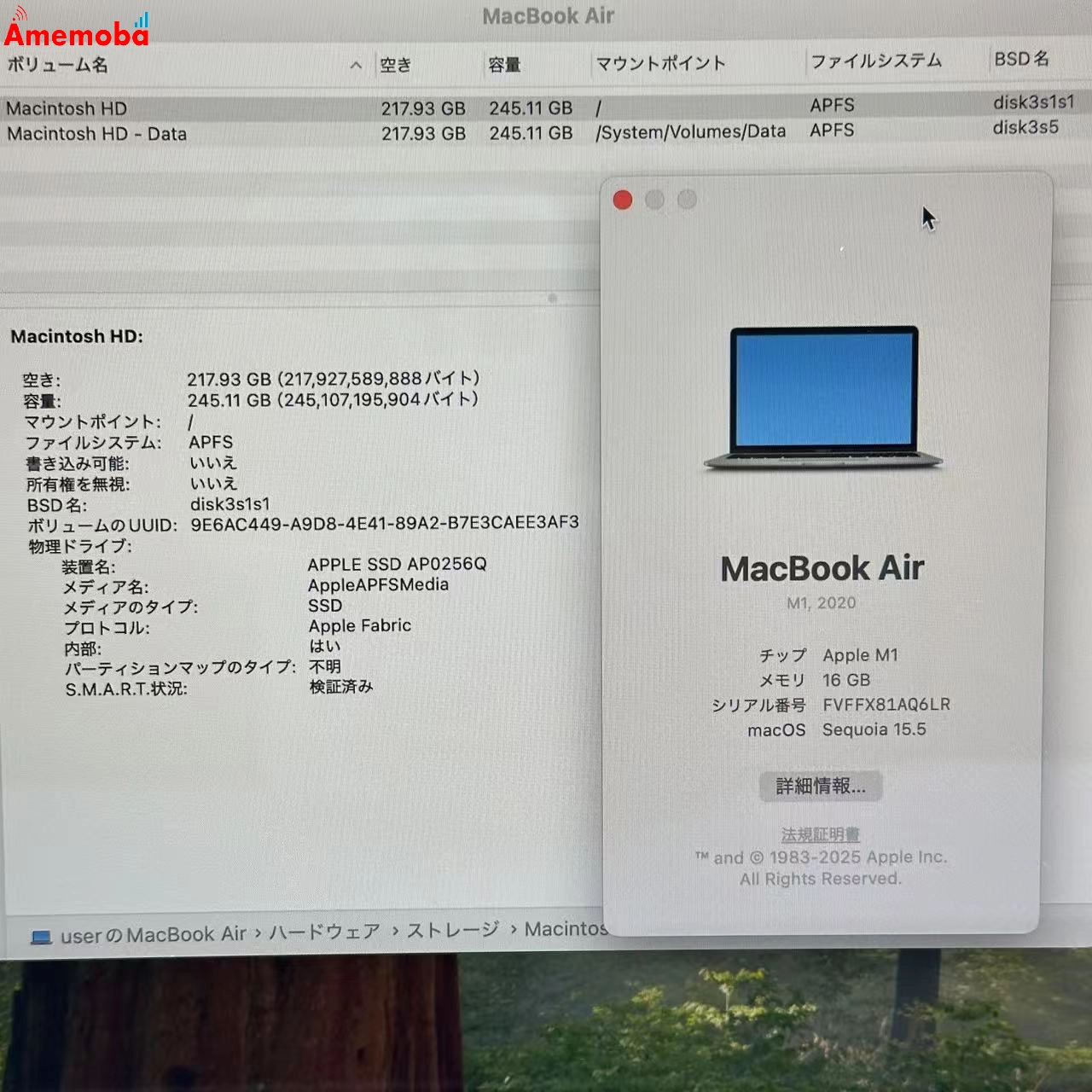 MacBook Air M1 2020 16GB 256GB A2337 スペースグレイ 16GB/256GB