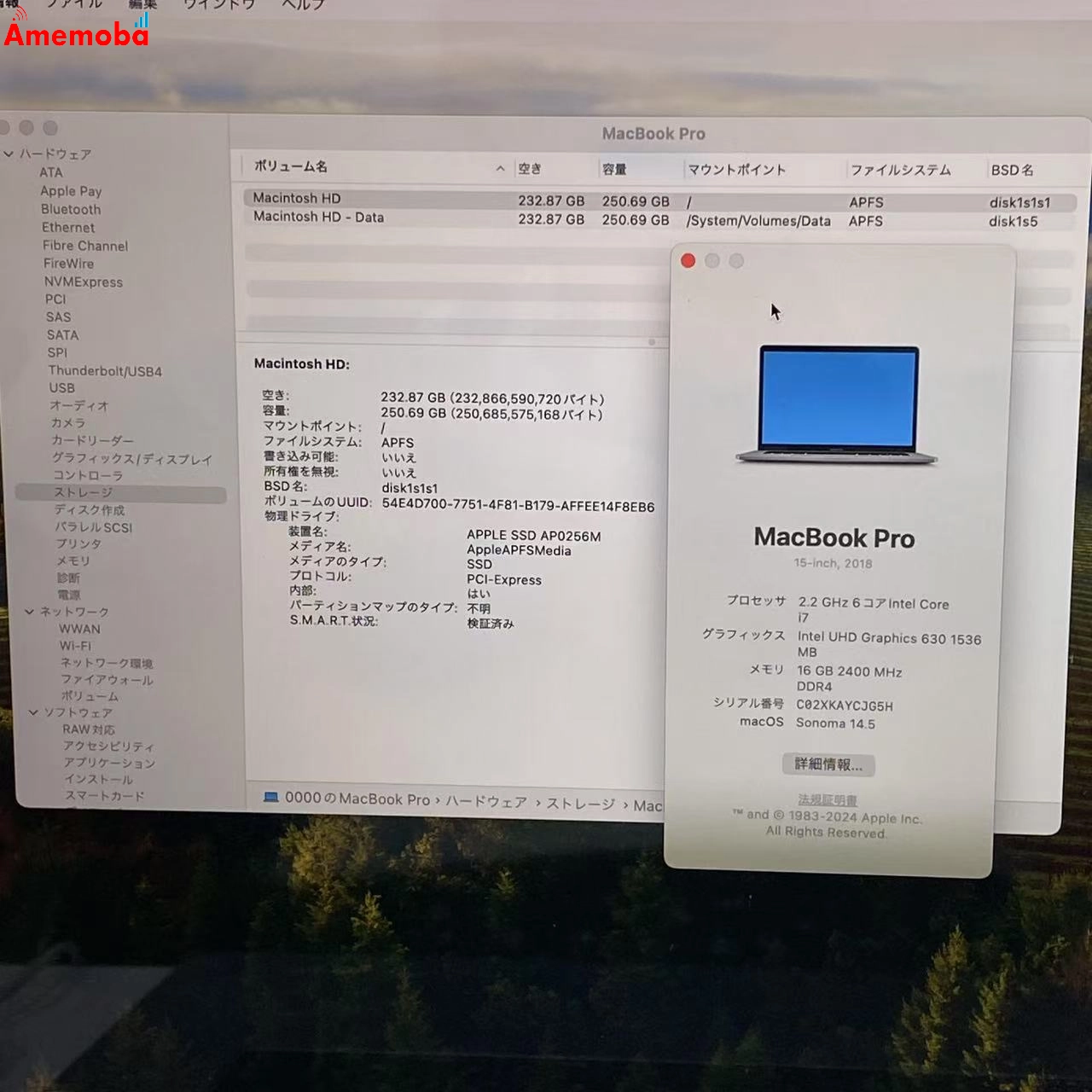 MacBook Pro 13インチ 2018 intel Core i7 2.2Ghz 16GB 256GB スペースグレイ FR932J/A 訳あり品 16GB/256GB
