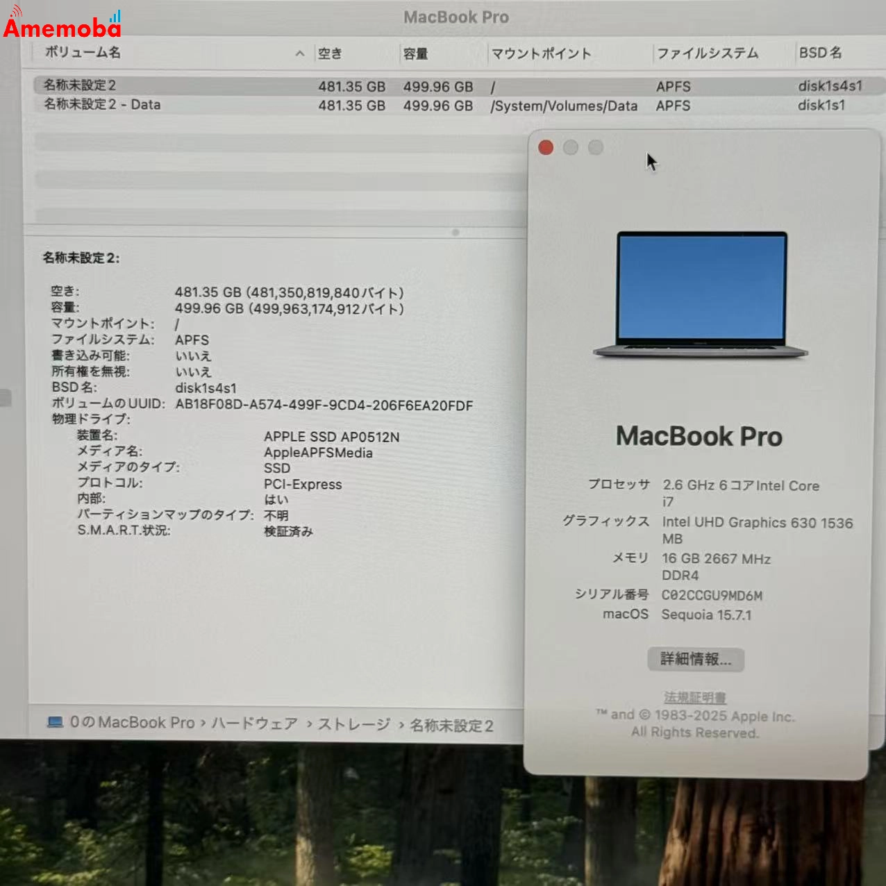 Macbook Pro 16インチ 2019  Corei7 2.6GHz 16GB/512GB スペースグレイ A2141