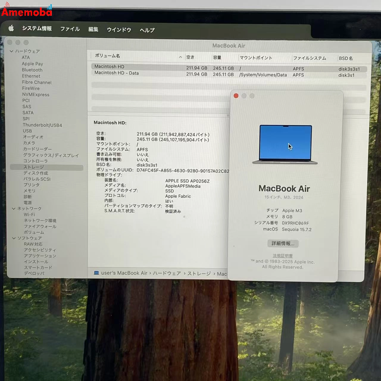 MacBook Air 15インチ 2024 M3 8GB/256GB スペースグレイ MRYM3J/A 訳あり品