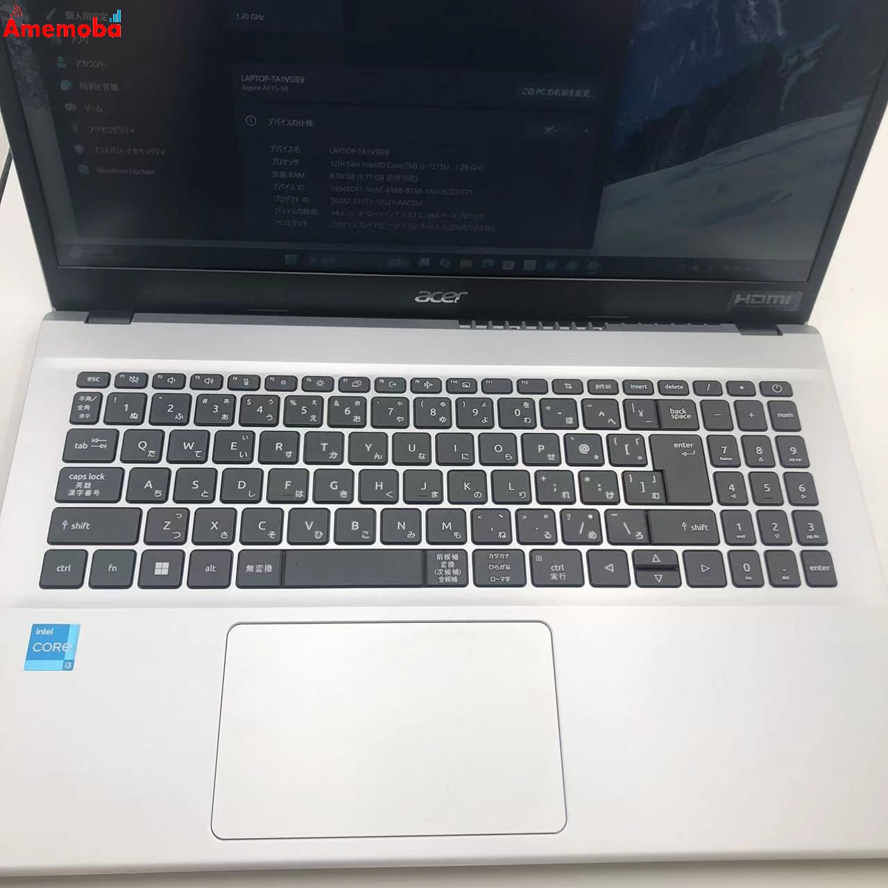 Aspire 3 A315-59-H38U 8GB/256GB ピュアシルバー 新品同様