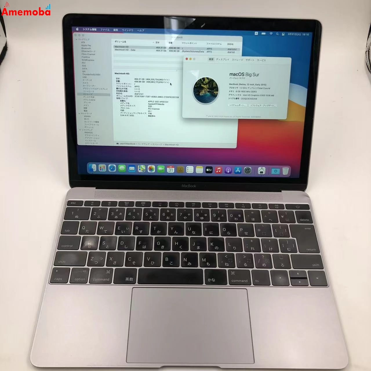 MacBook 12インチ 2015 8GB 512GB 1.2GHz Core M スペースグレイ MJY42J/A 美品 8GB/512GB