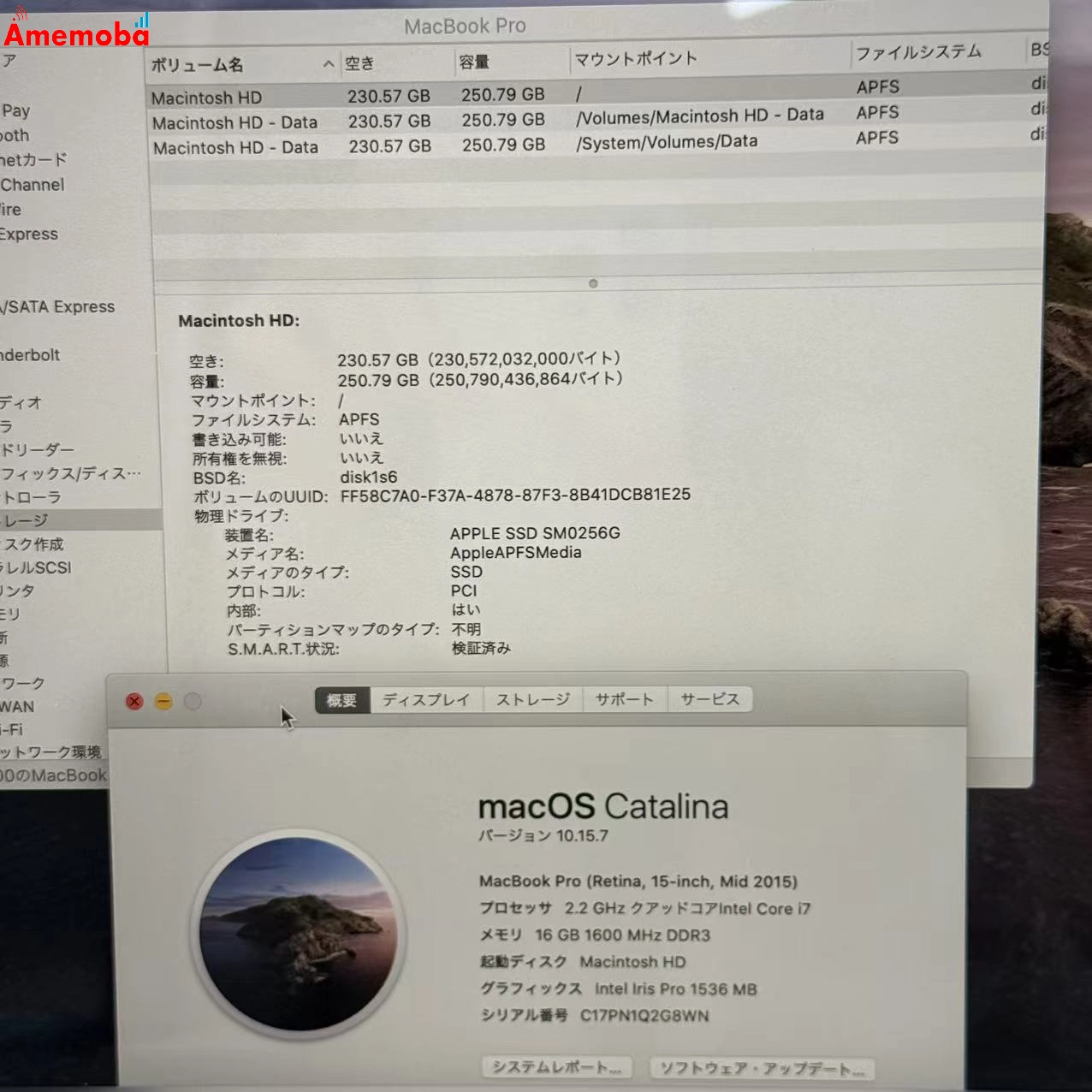 MacBook Pro 15インチ Mid2015 Corei7 2.2GHz 16GB/256GB シルバー FJLQ2J/A 訳あり品
