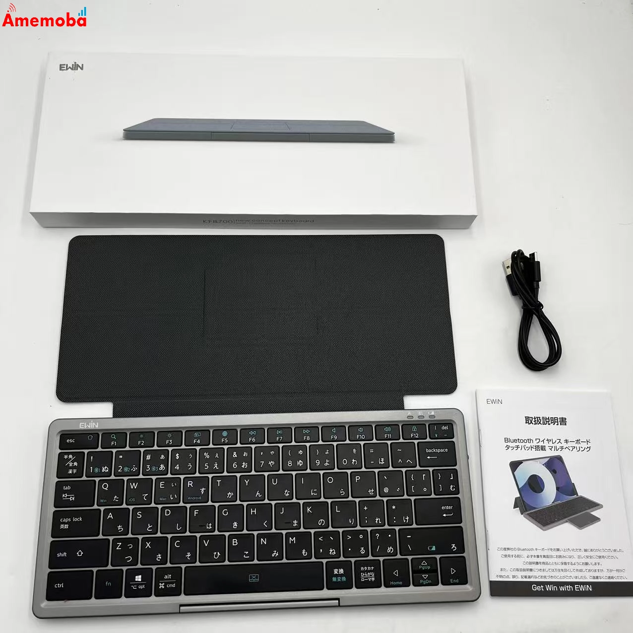 Ewin Bluetooth ワイヤレスキーボード タッチパッド搭載 マルチペアリング * グレー KF8700 極美品