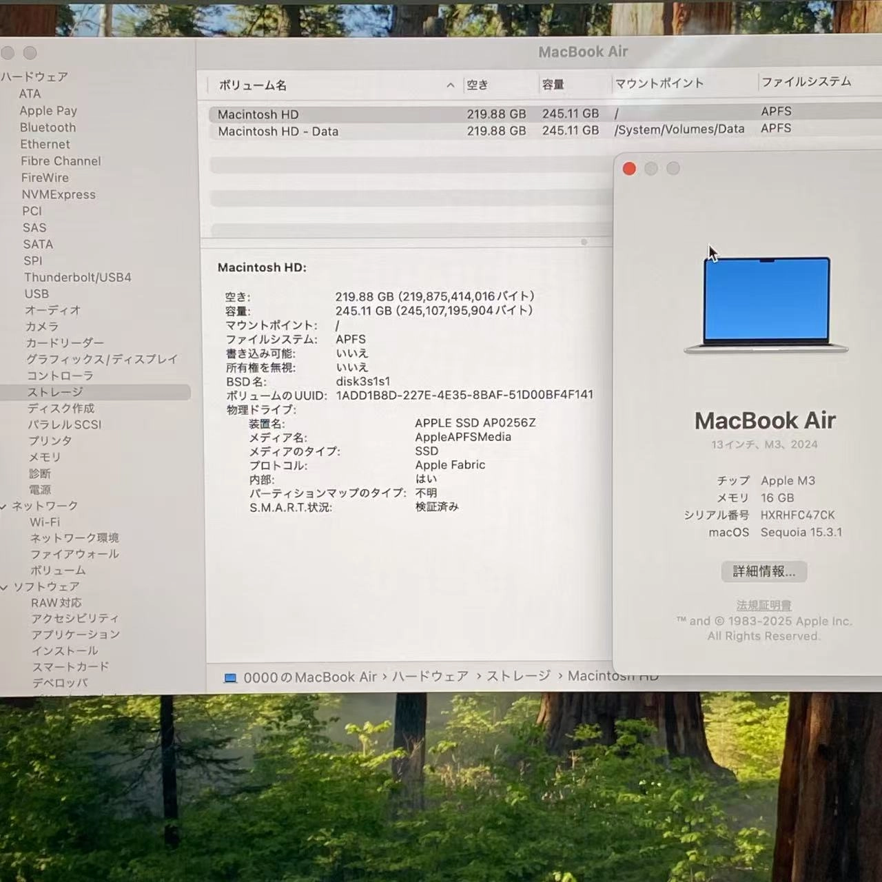 MacBook Air 13インチ M3 2024 16GB 256GB シルバー MC8H4J/A